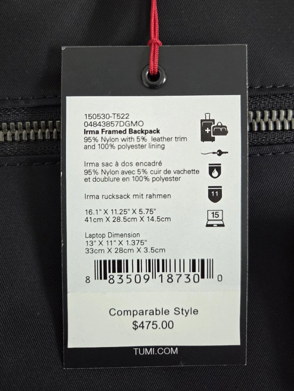 NEW TUMI Irma Framed Backpack, Nylon Backpack Tote